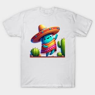 Cute Dabbing Mexican Poncho Sombrero Cinco de Mayo With Dancing Cacti T-Shirt